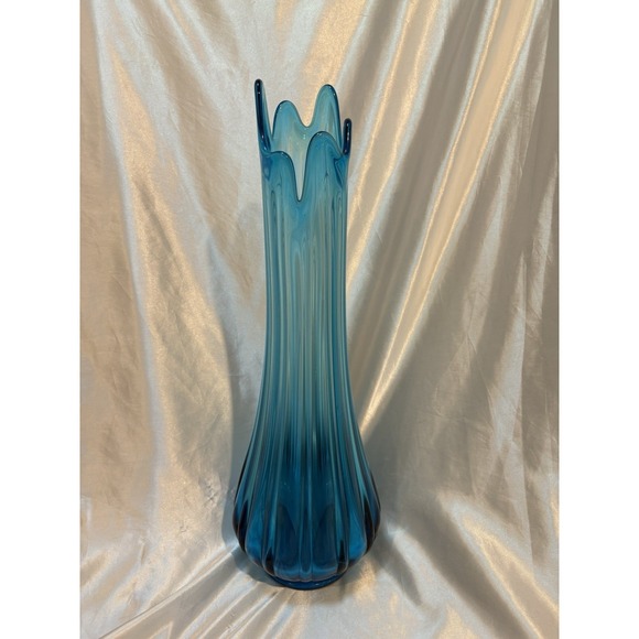 Le Smith Other - Vintage L.E. Smith Peacock Blue Swung 20 inches Wide Bottom Art Glass Vase